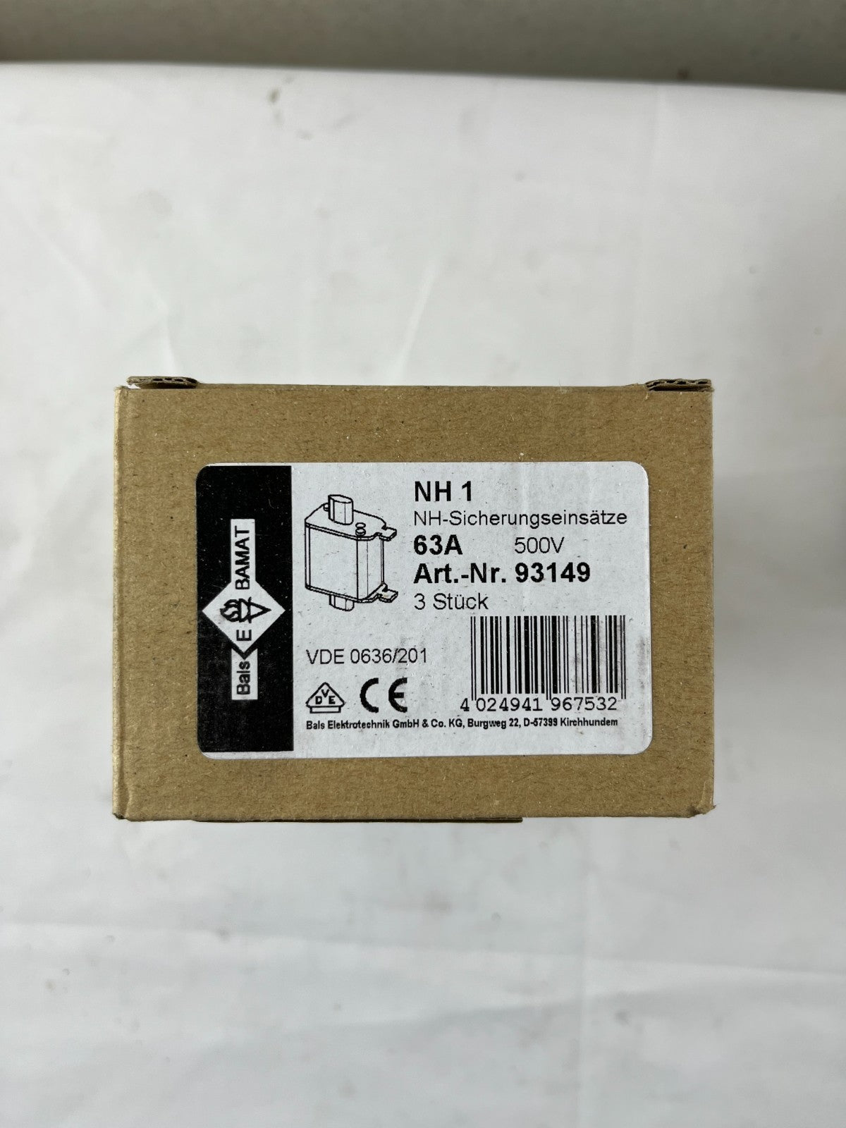 3x Bals E‑BAMAT NH1 Fuse Inserts 63A 500V gG ETI NH1C NV1C 120kA NOS Slovenia