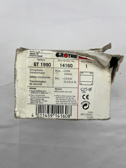 Grothe GT 1990 Safety Transformer 12/24V 5.2/2.6A Model 14160 New Open Box