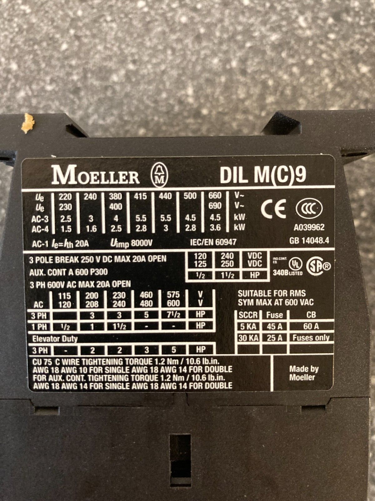 New Moeller DILM9-10 Relay Contactor 4kW 400V 24VDC Coil – Made in Germany