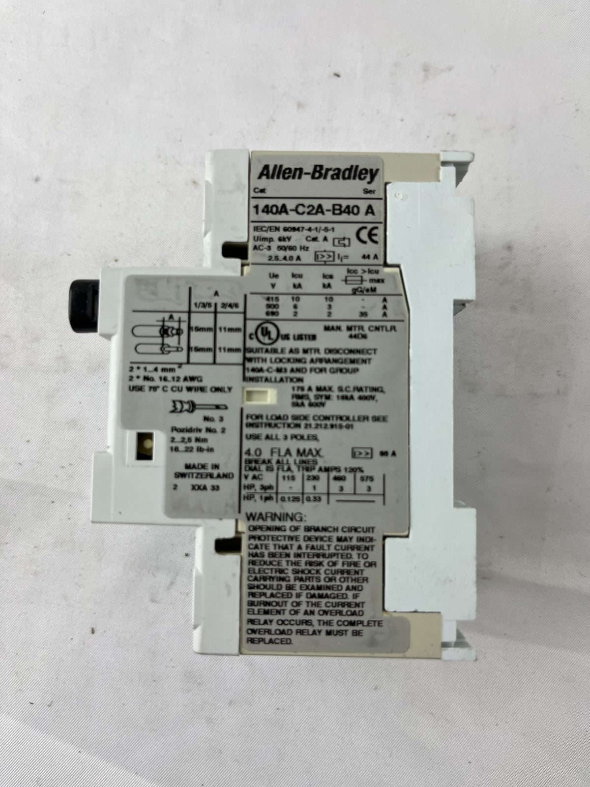 Allen‑Bradley 140A-C2A-B40 Manual Motor Starter 2.5–4.0A 3‑Pole Used Spare Part
