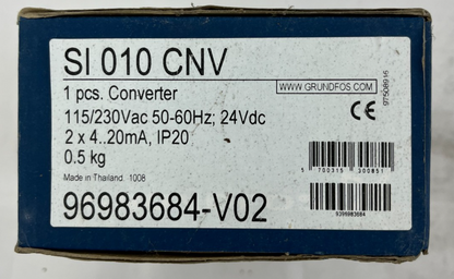 Grundfos SI 010 CNV Converter 96983684-V02, 115/230VAC to 24VDC, 2x 4-20mA, New