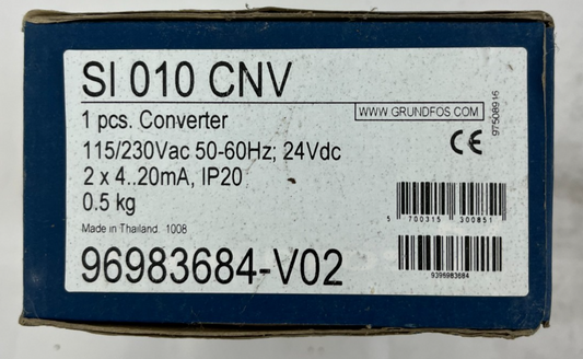 Grundfos SI 010 CNV Converter 96983684-V02, 115/230VAC to 24VDC, 2x 4-20mA, New