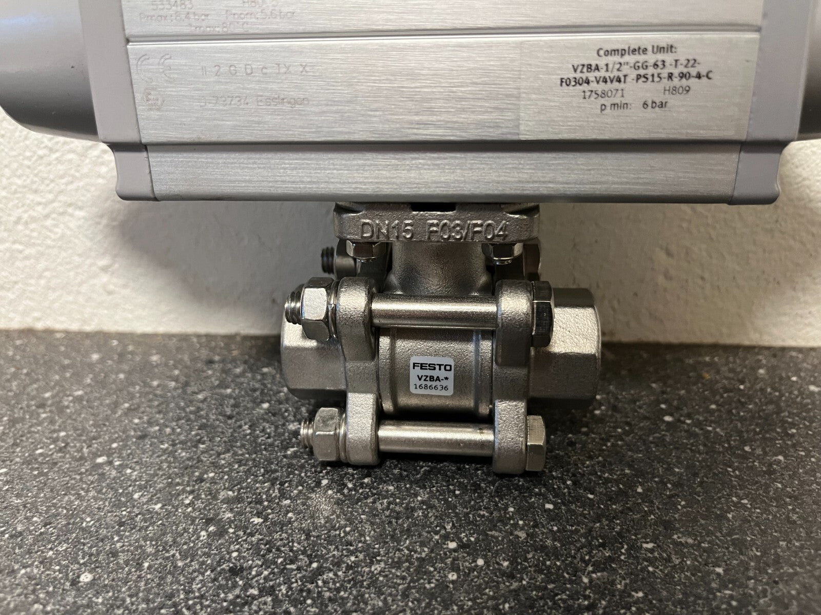 Festo VZBA-1/2"-GG-63-T-22 Pneumatic Ball Valve Actuator Assembly, Stainless