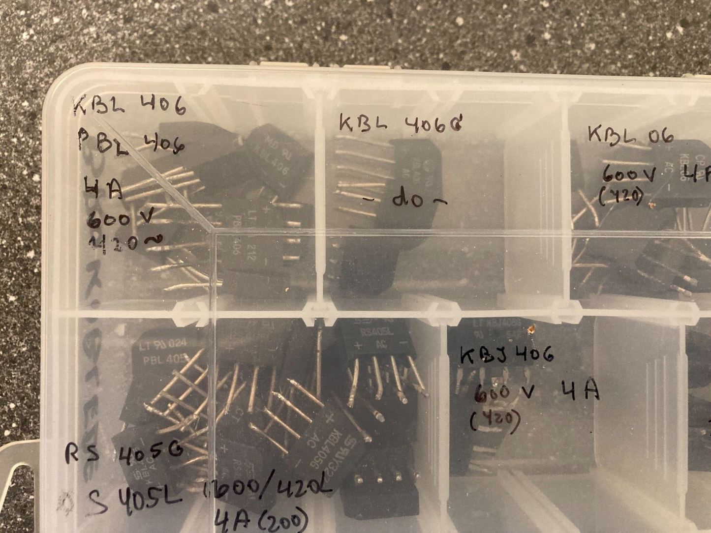 Lot of Assorted Bridge Rectifiers in Storage Case Various Models Specifications