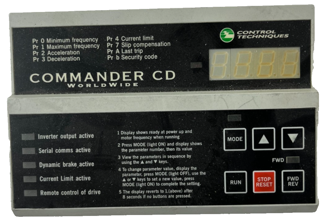 Control Techniques Commander CD Keypad Operator Panel DCN 93400 Used Working