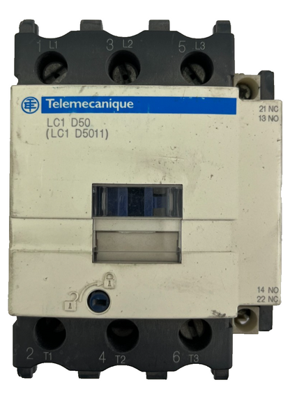 Telemecanique LC1 D50 (LC1 D5011) AC Contactor, 80A 3P, Schneider Electric, Used