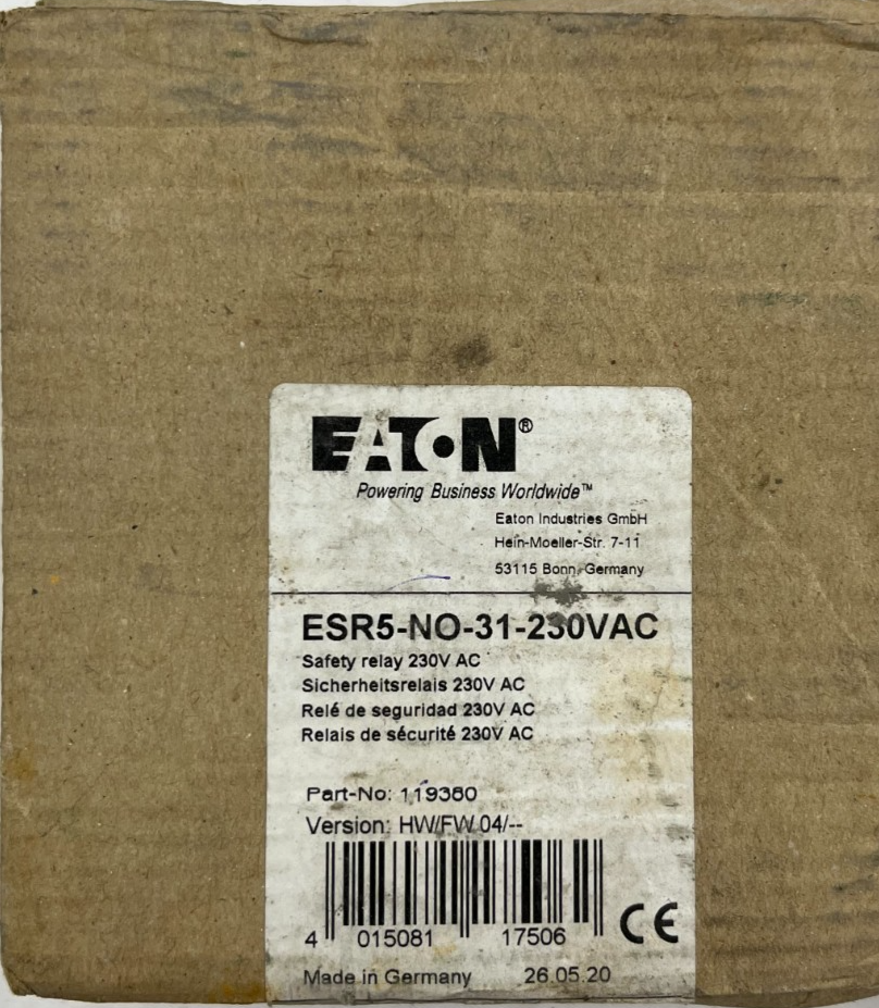 Eaton ESR5-NO-31-230VAC Safety Relay 230V AC Dual Channel, 3 Contacts, New Box