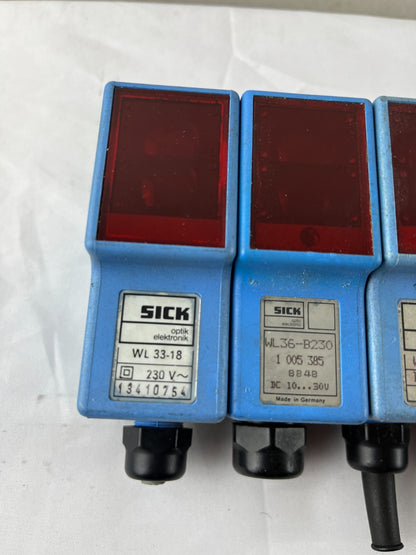Sick WL33 WL36 Retroreflective Sensor Lot 4pcs Used AC/DC Block Red Window