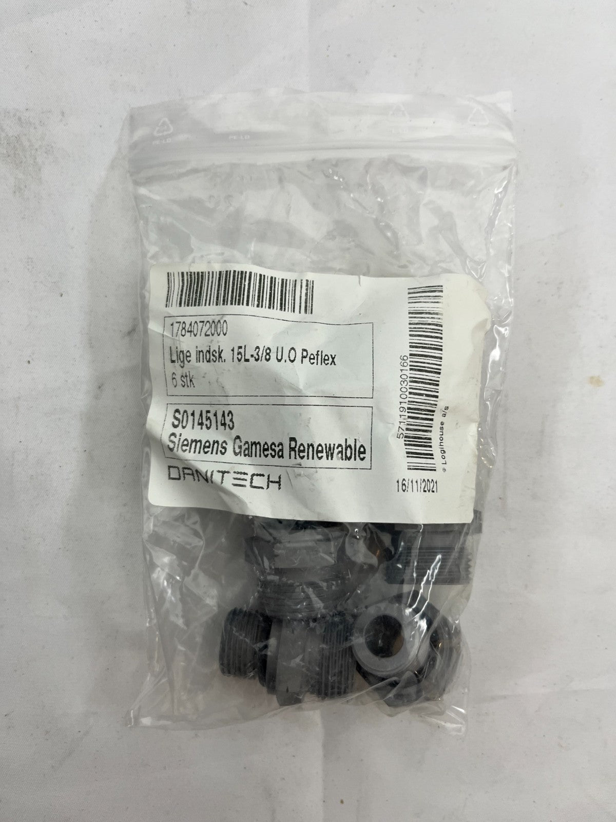 6x Peflex Fittings 15L-3/8 U.O Siemens Gamesa Renewable OEM New Bag Wind Turbine