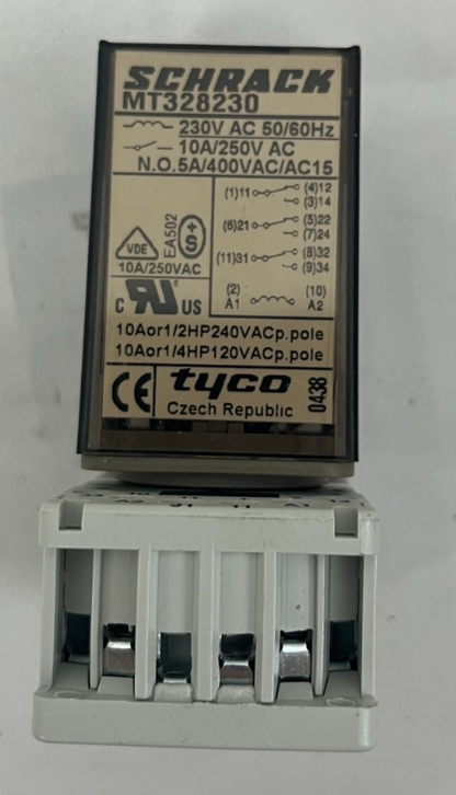 Schrack MT328230 Multimode Relay 230V AC 10A w/ Carlo Gavazzi ZPD11 DIN Base