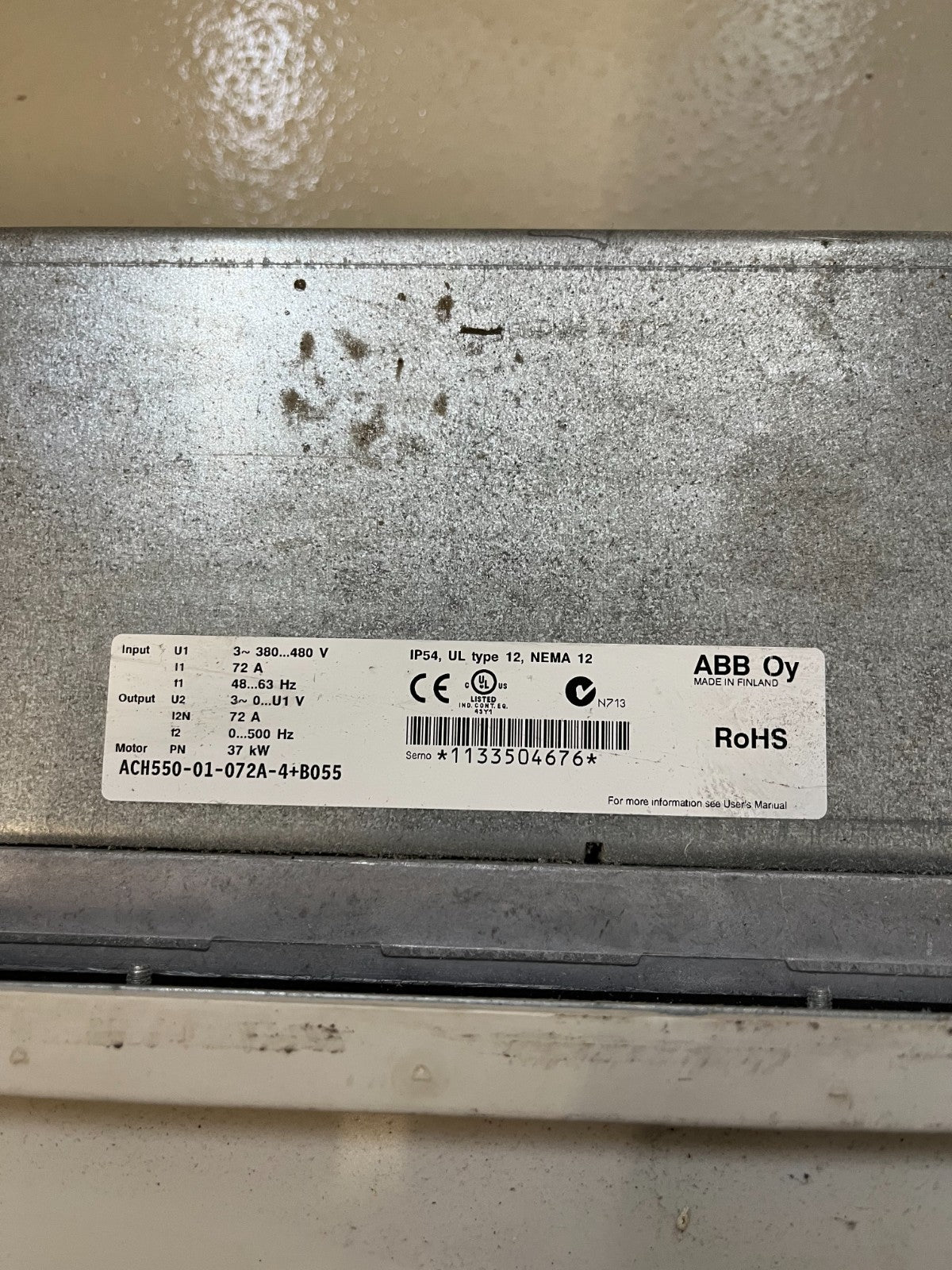 ABB ACH550-01-072A-4+B055 37kW 72A 380-480V HVAC AC Drive IP54 Used Spare Unit