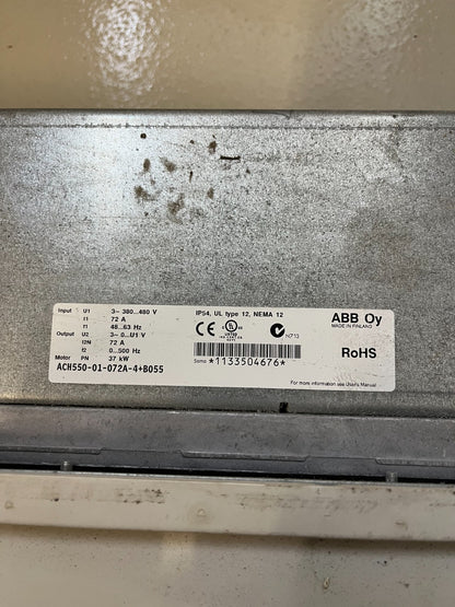 ABB ACH550-01-072A-4+B055 37kW 72A 380-480V HVAC AC Drive IP54 Used Spare Unit