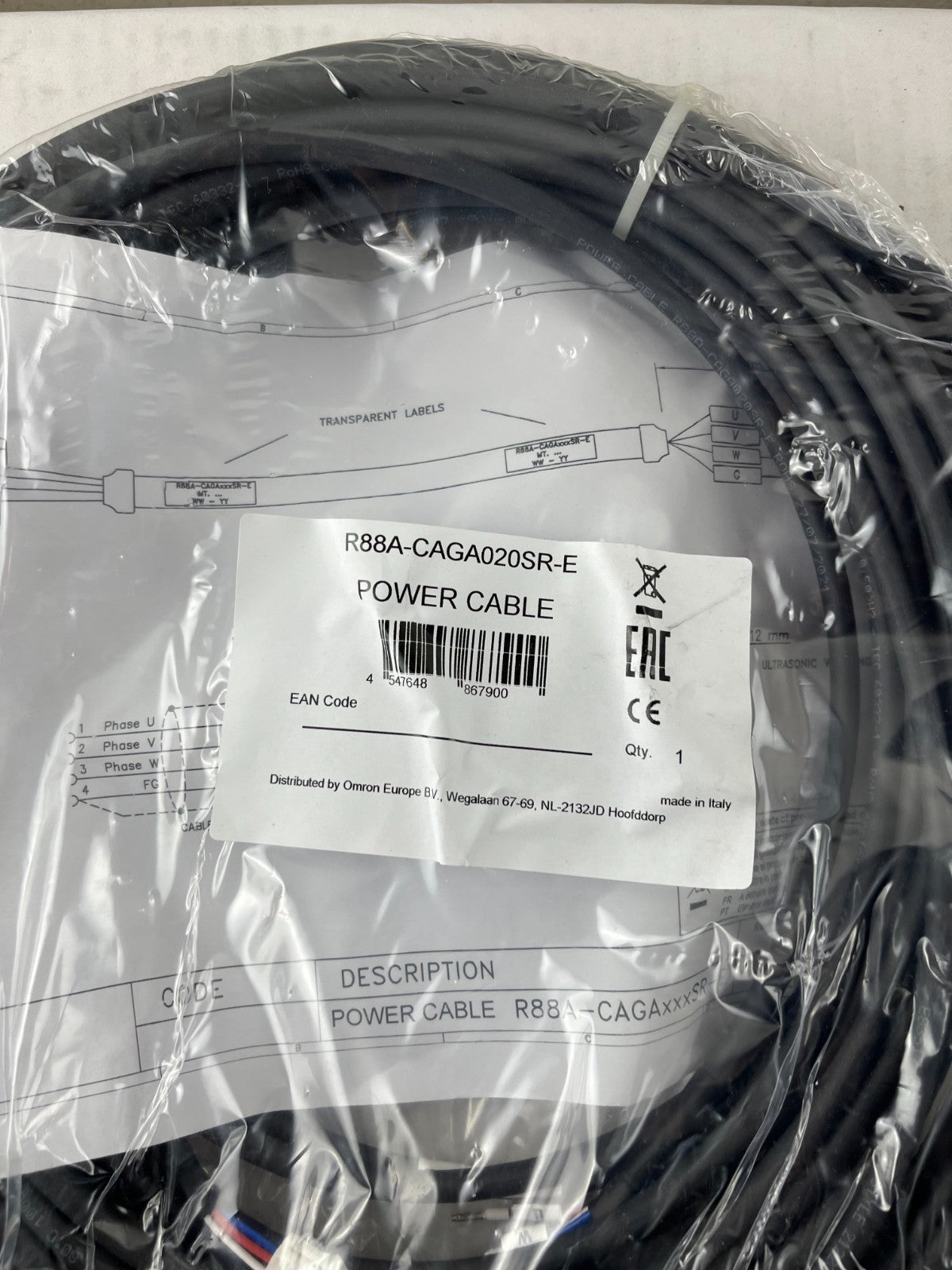 Omron R88A-CAGA020SR-E Servo Motor Power Cable 20 m New Sealed Unused