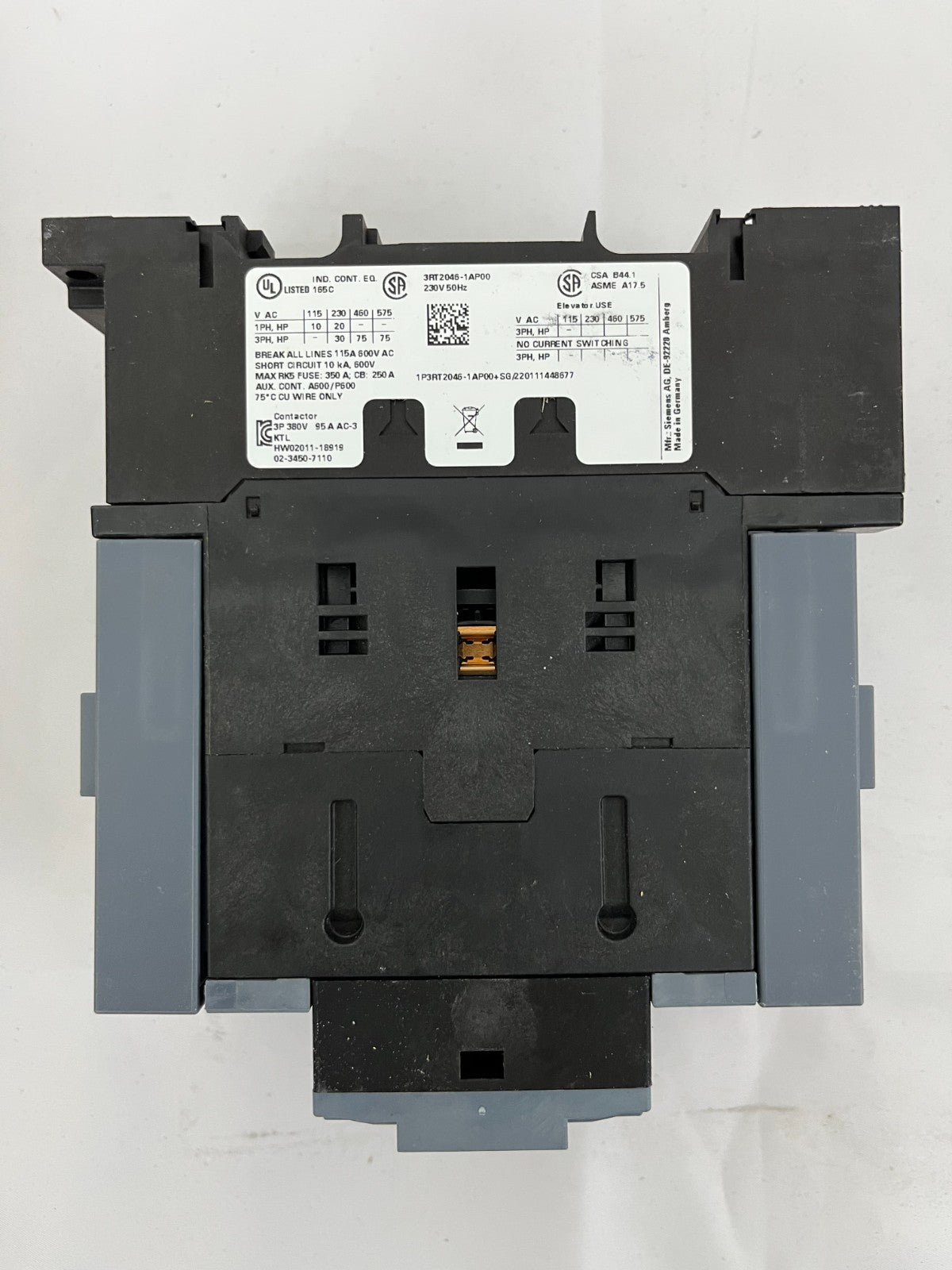 Siemens 3RT2046-1AP00 SIRIUS Power Contactor 3-Pole 95A 45kW 230V AC New in Box