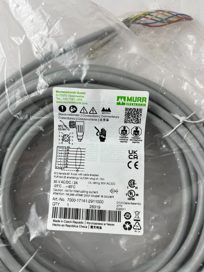 Murr Elektronik 7000-17141-2911000 M12 8-Pin Female 90° Shielded Cable 10m PUR