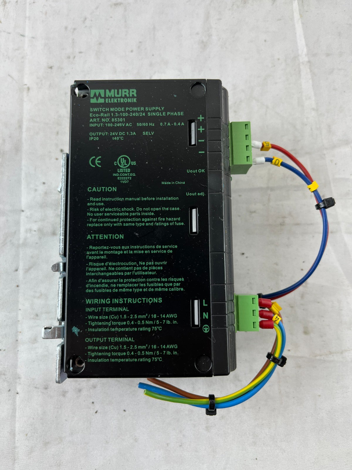 Murrelektronik Eco-Rail 1.3-100-240/24 Switch Mode Power Supply 24VDC 1.3A Used