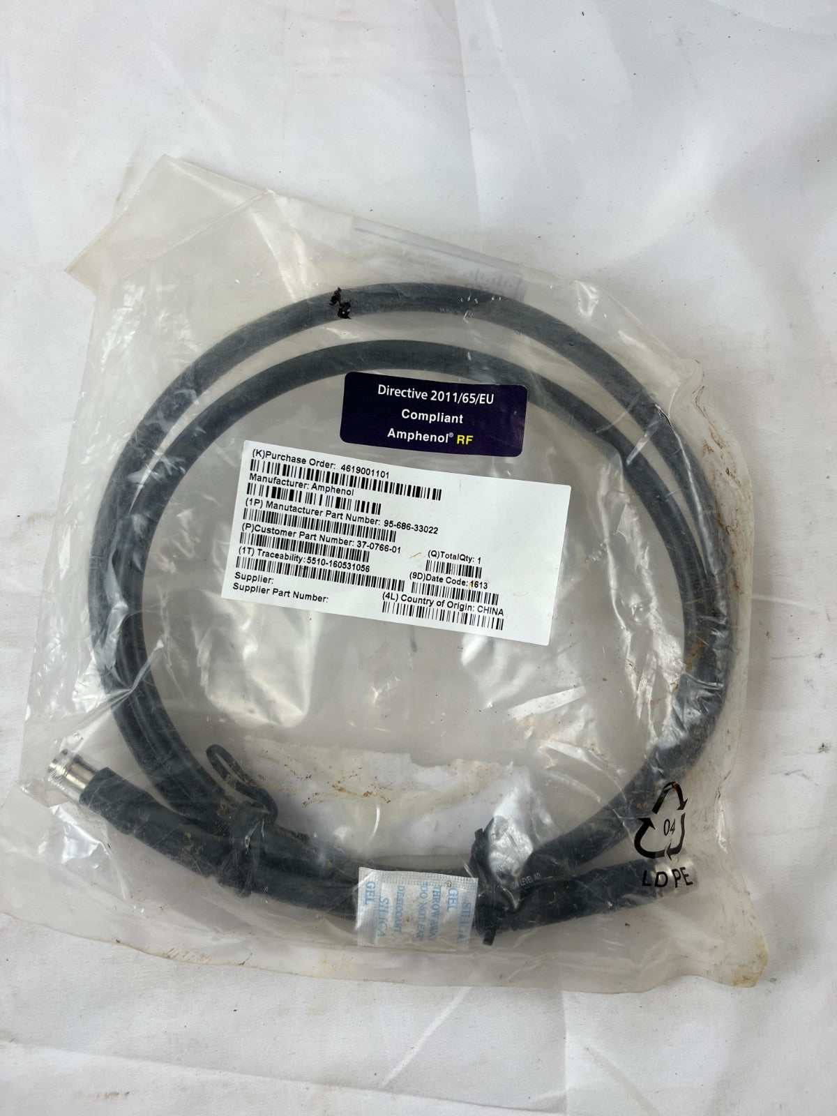 Amphenol RF 95-686-33022 Coaxial Cable Assembly 37-0766-01 New Spare Unit