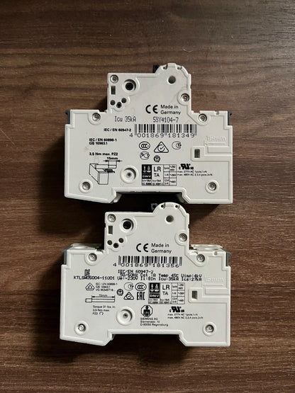 2x Siemens MCB Circuit Breaker & Auxiliary Switches 5SY4104-7 5SY4106-7 5ST301