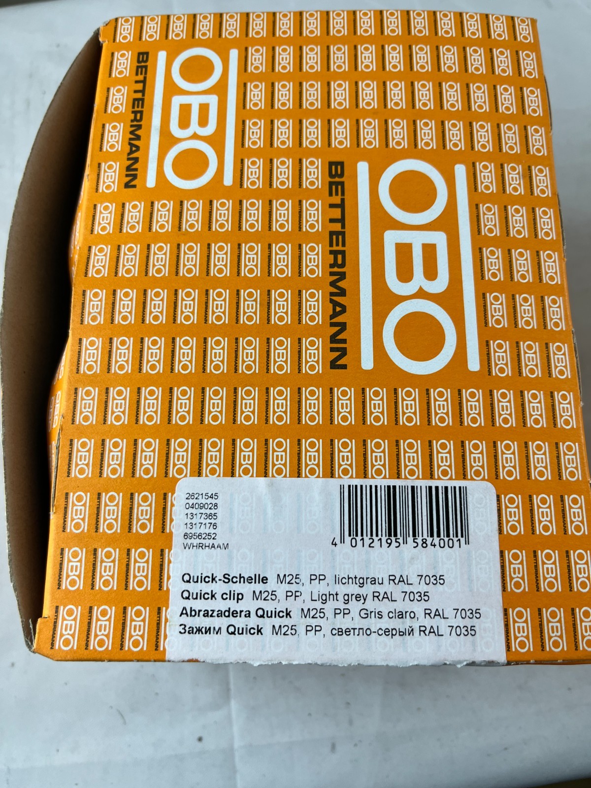 OBO Bettermann Quick-Schelle M25 2955 Pipe Clips Lot, Light Grey, Unused Box