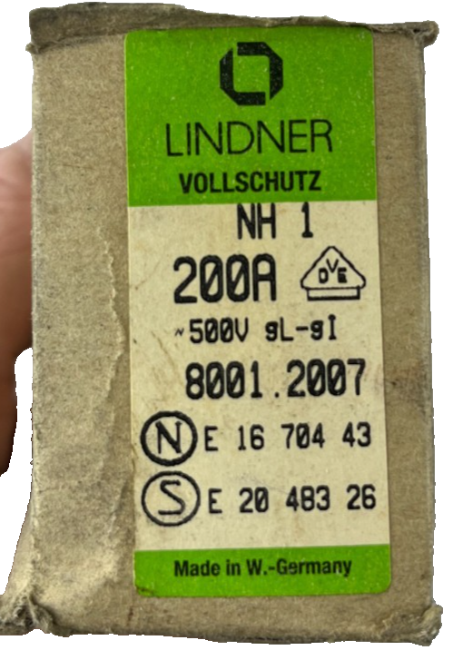 Lindner Vollschutz NH1 8001.2007 Fuse 200A 500V gL/gG 120kA Corrosion Resistant