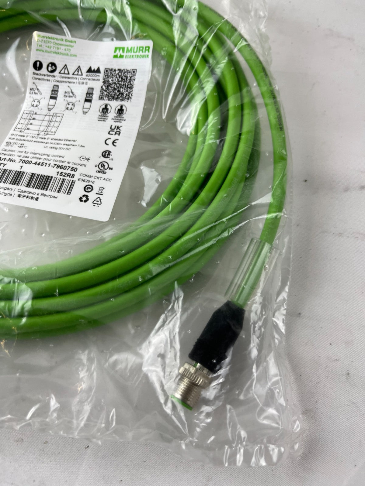Murr 7000-44511-7960750 M12 Ethernet Cable 7.5m Shielded Dragchain UL CSA NEW