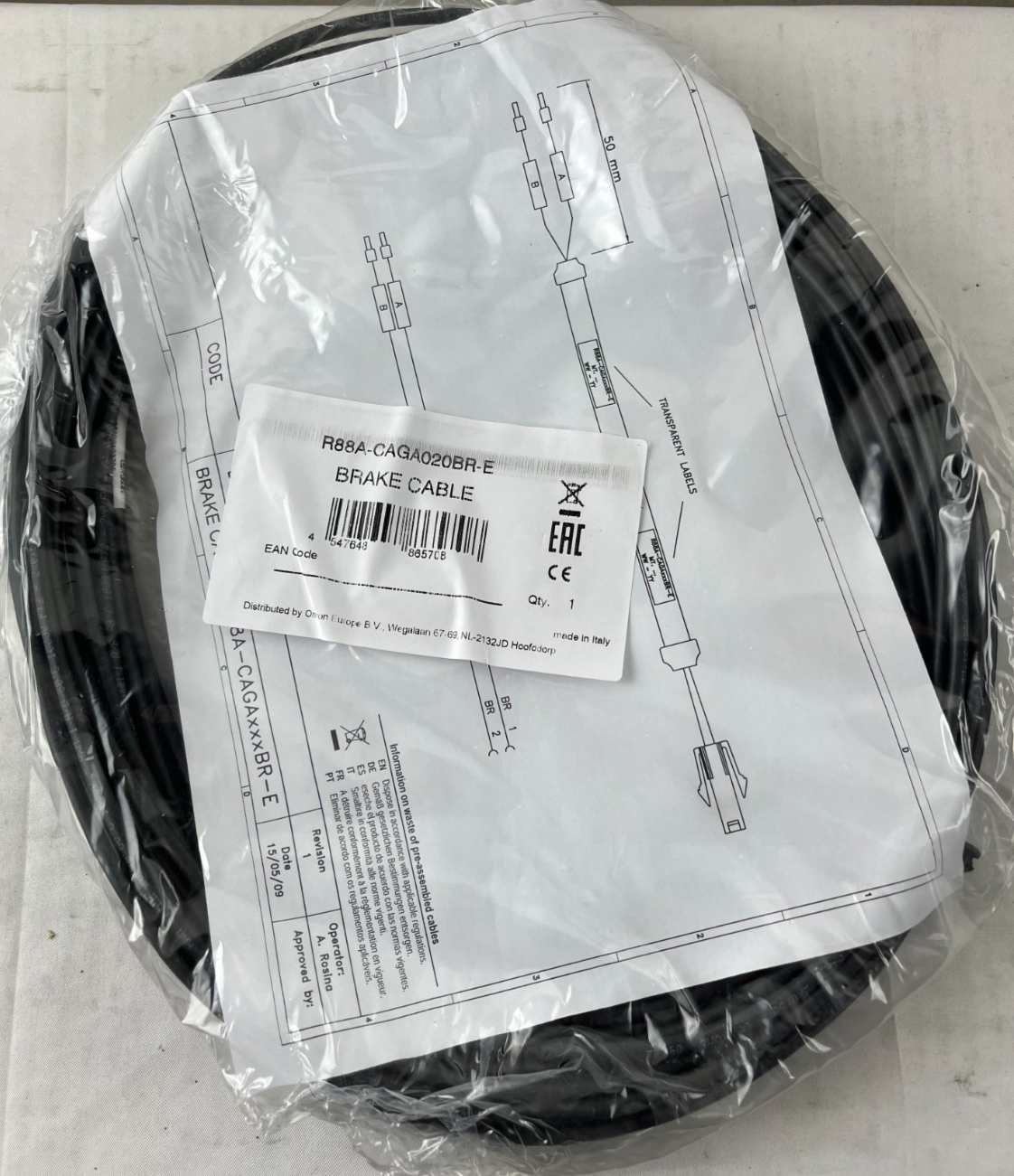 Omron R88A-CAGA020BR-E Servo Motor Brake Cable 20 m New Sealed Unused