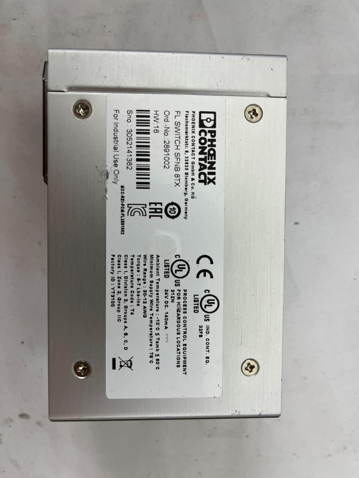 Phoenix Contact FL SWITCH SFNB 8TX Ethernet Switch 8-Port 2891002 Used Industria