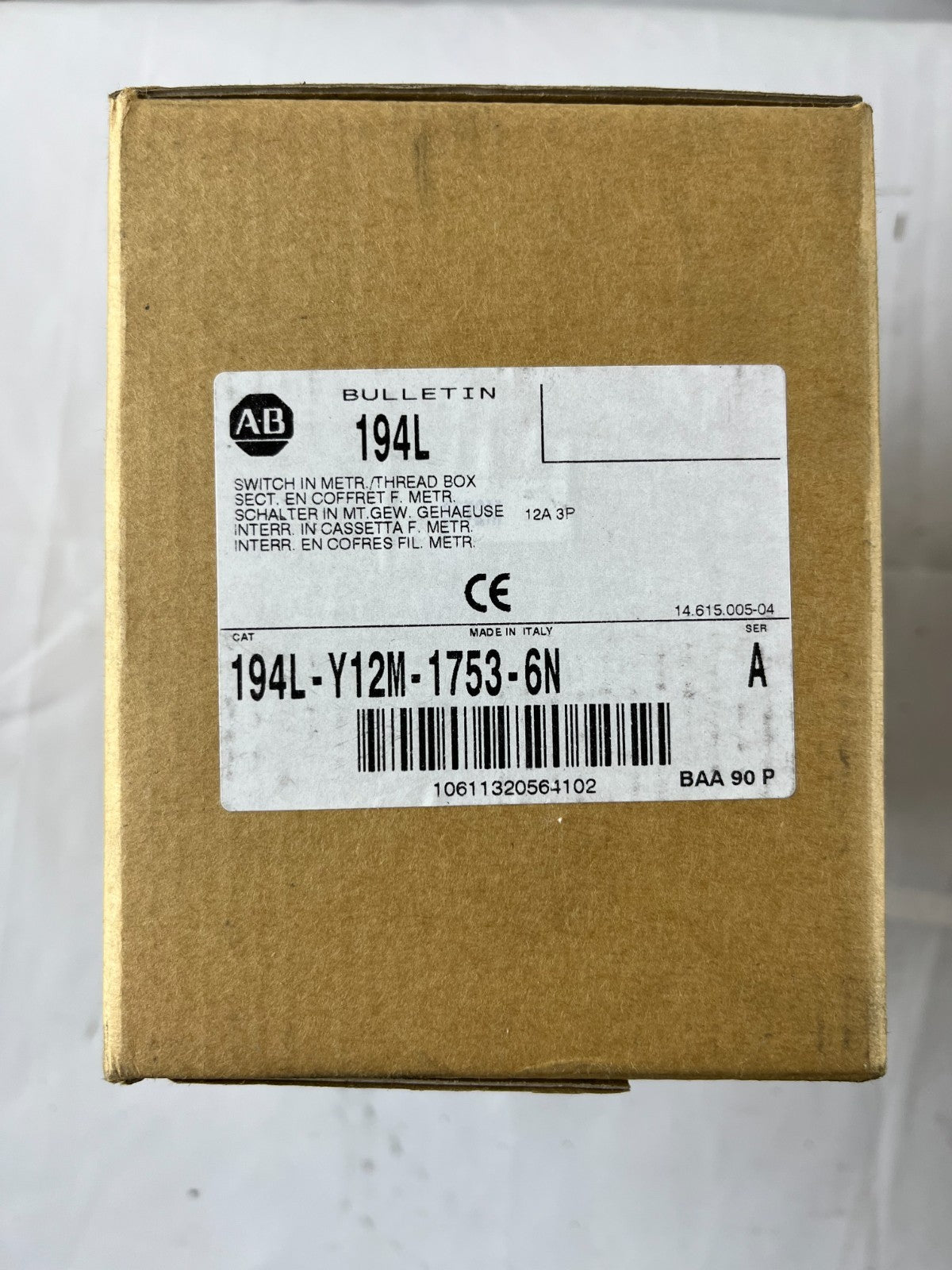 Allen Bradley 194L-Y12M-1753-6N Load Switch 12A 3-Pole IP66 w/ Enclosure NEW