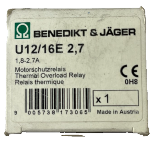 Benedikt & Jäger U12/16E 2.7 Thermal Overload Relay 1.8–2.7A NEW Spare Part