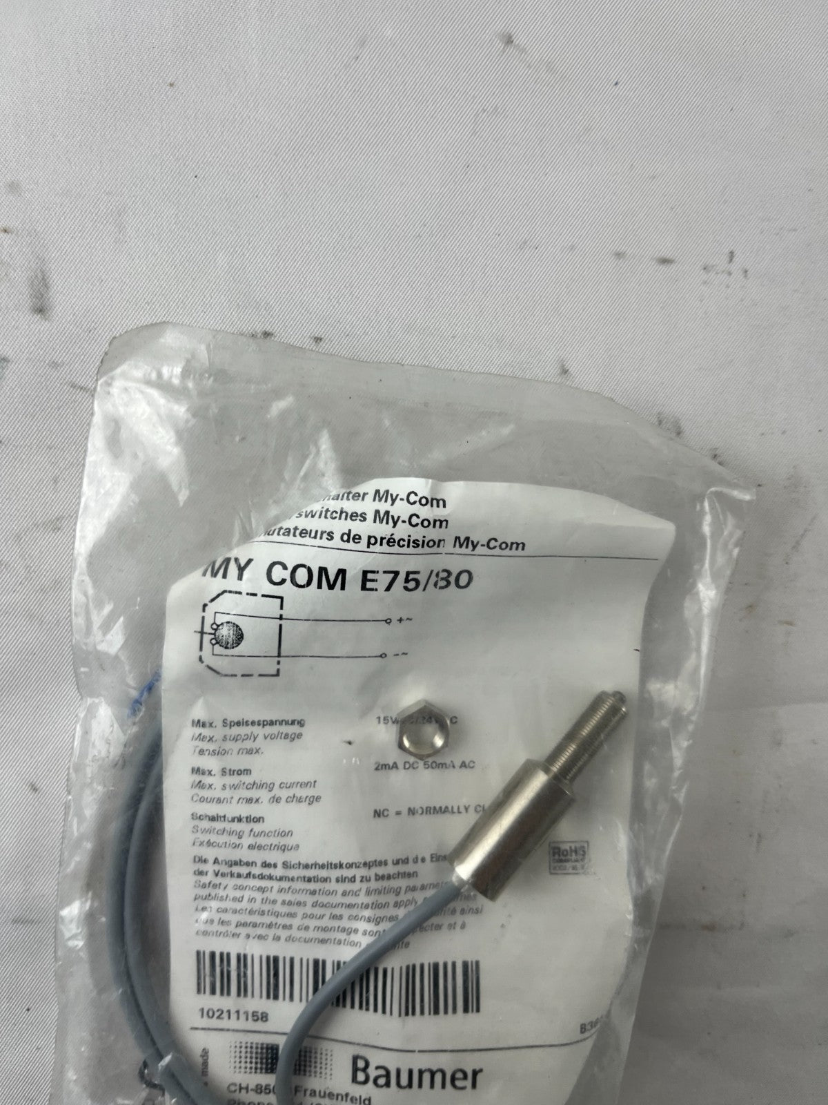 Baumer MY COM E75/30 Precision Limit Switch NC Cable New Sealed Unused Unit