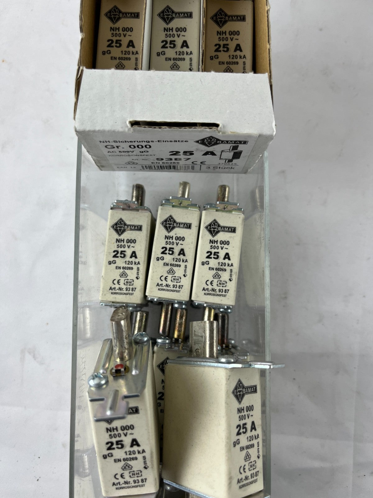 Lot 13x NH000 25A 500V gG Fuse Links Bals E‑BAMAT 9387 + Lindner Corrosion