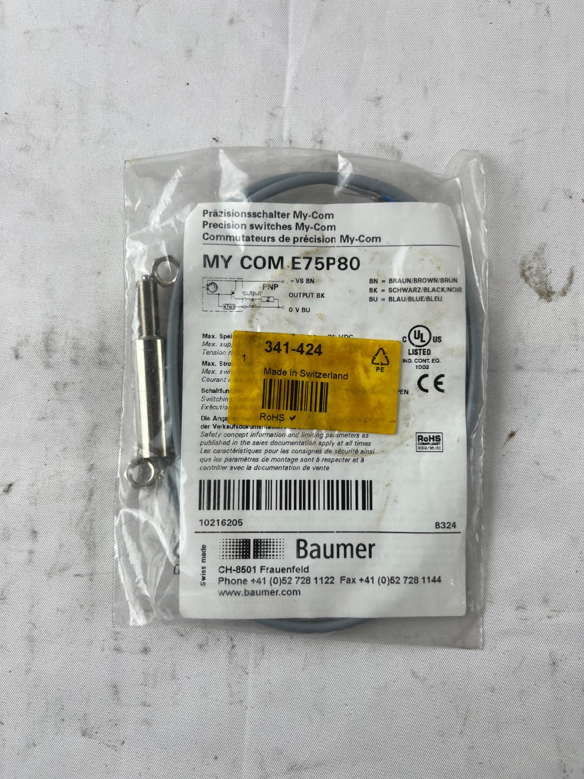 Baumer My-Com E75P80 Precision Switch PNP 10-30VDC New Spare Unit