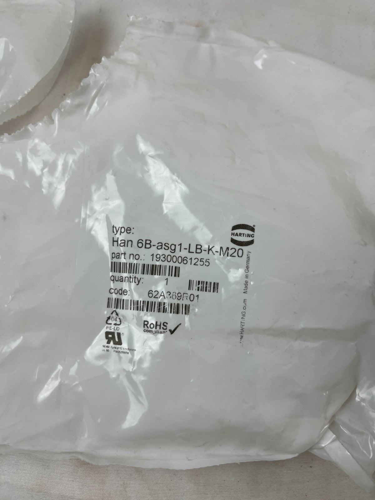 Harting Han 6B-asg1-LB-K-M20 Connector Base Housing Cover M20 New Spare Unit