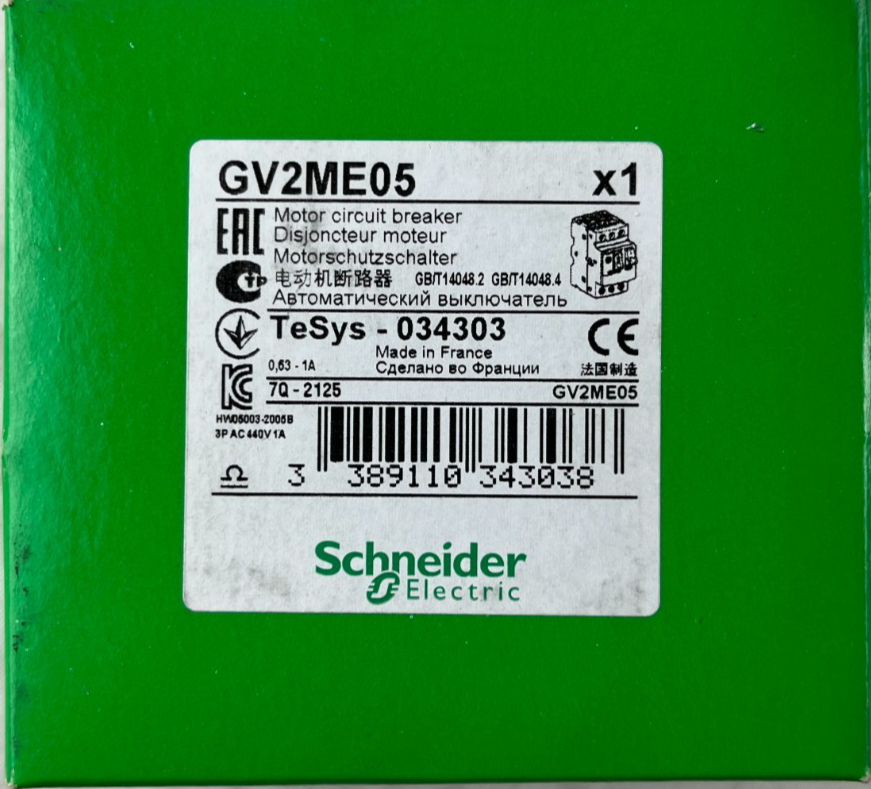 Schneider Electric GV2ME05 Motor Circuit Breaker 0.63–1 A TeSys New Box