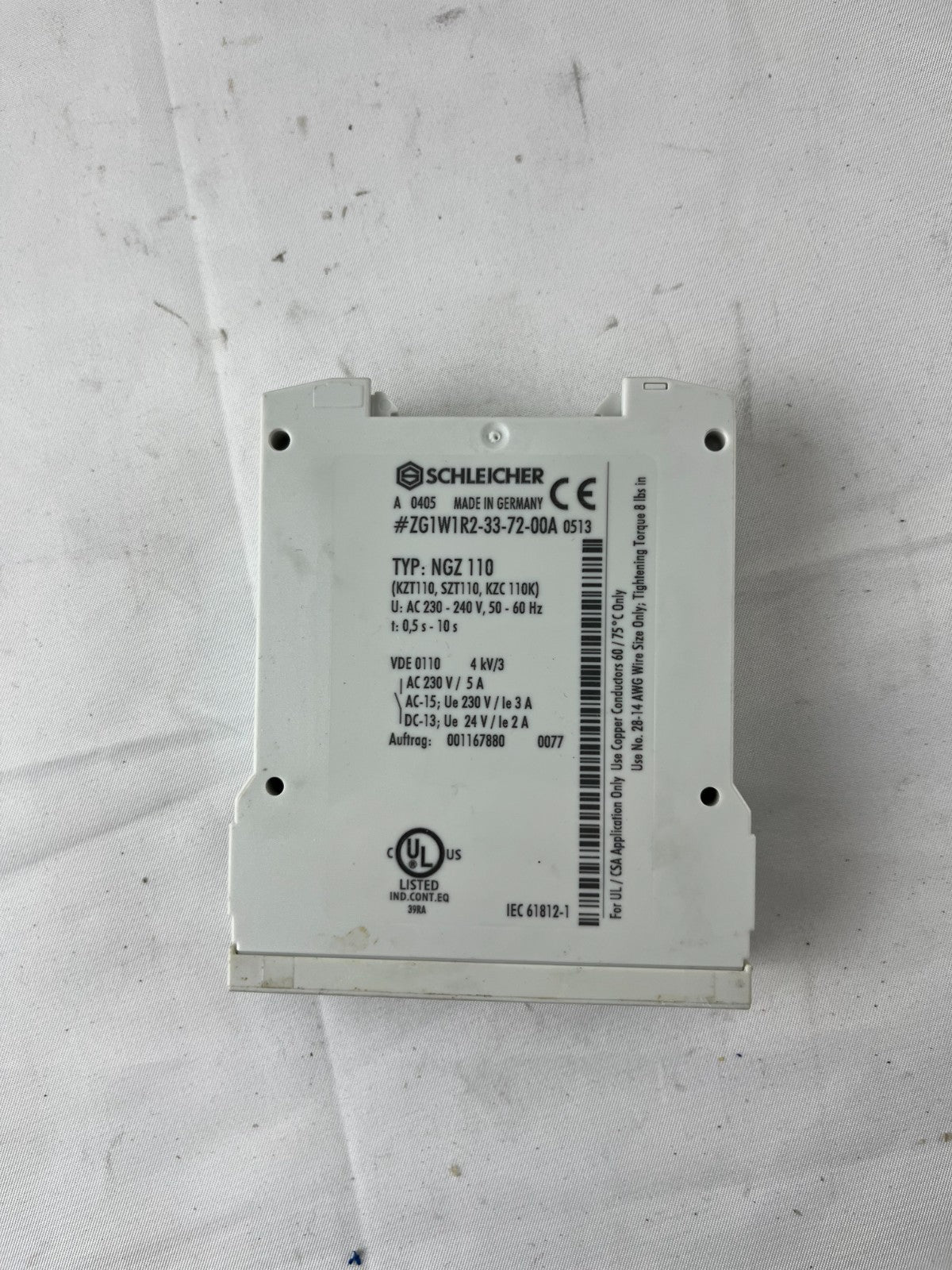 Schleicher NGZ 110 Time Relay 0.5–10s 230–240V AC Off‑Delay DIN Rail Used