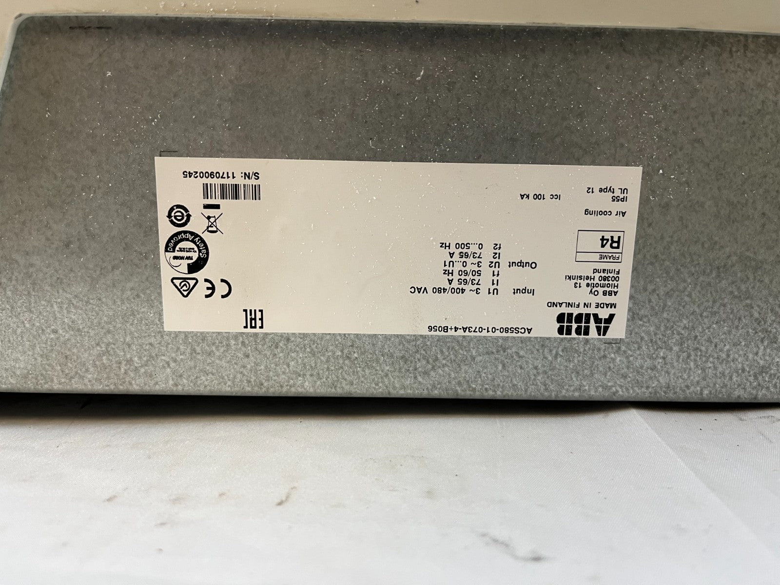 ABB ACS580-01-073A-4+B056 VFD 400/480VAC 73/65A IP55 Used Spare Working Unit