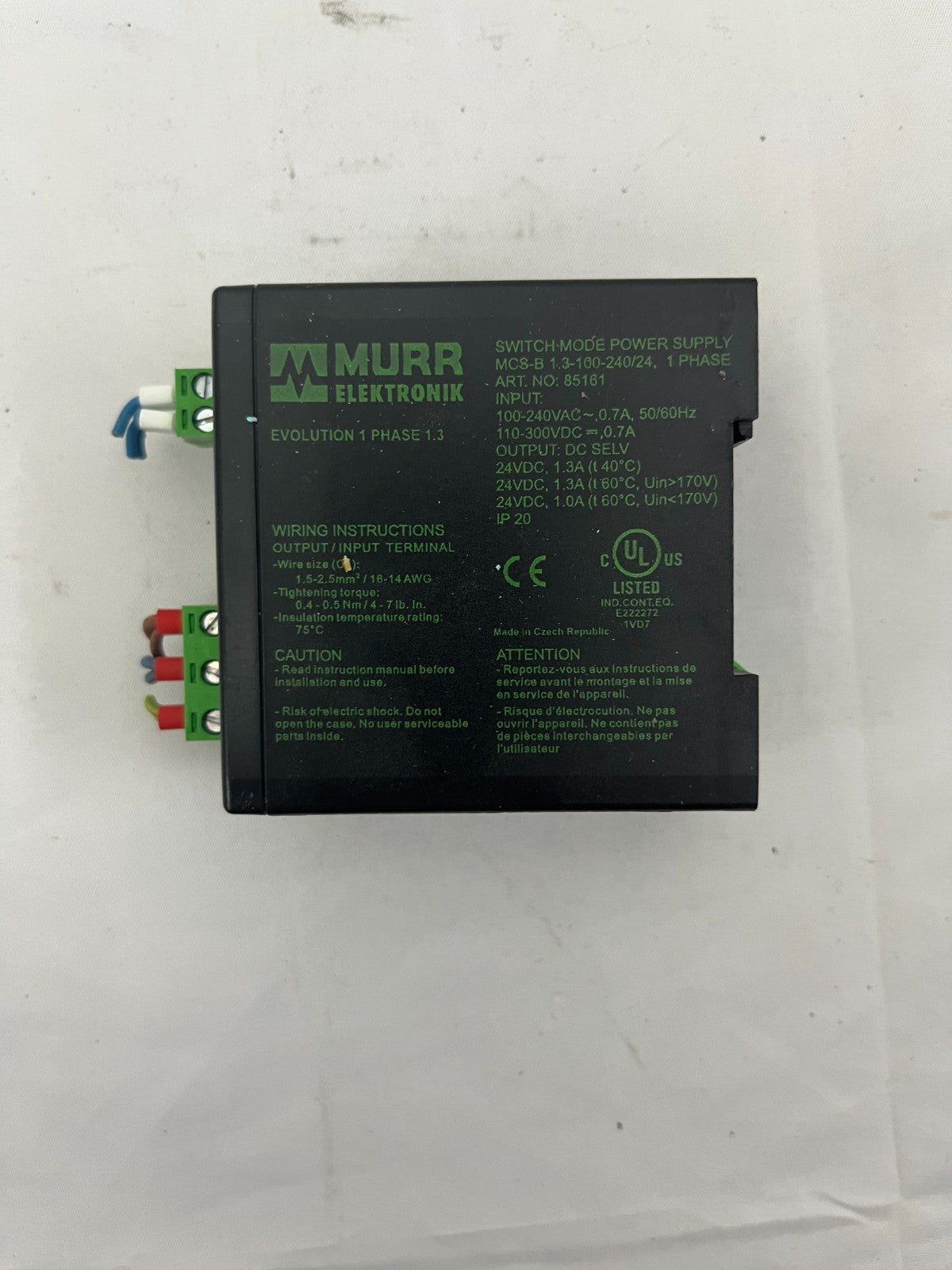 Murr Elektronik 85161 DIN Rail Power Supply 24VDC 1.3A Output 22.5–28v Used