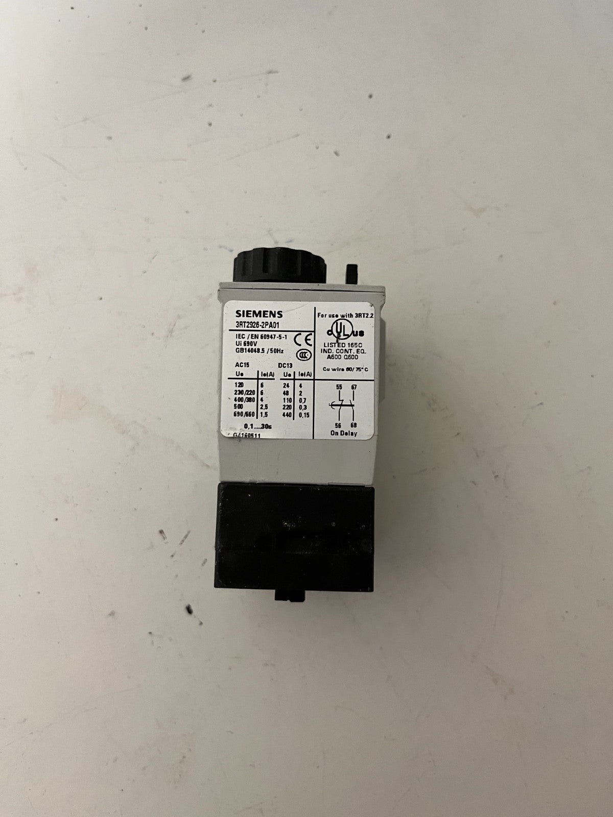 Siemens 3RT2926-2PA01 On-Delay Timer Module 0.1–30s For 3RT2 Contactor Used