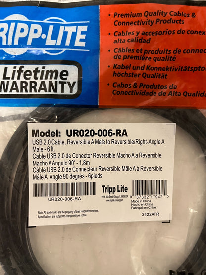 Lot of 6x Tripp Lite UR020-006-RA USB 2.0 Right-Angle 6ft Cables New Sealed