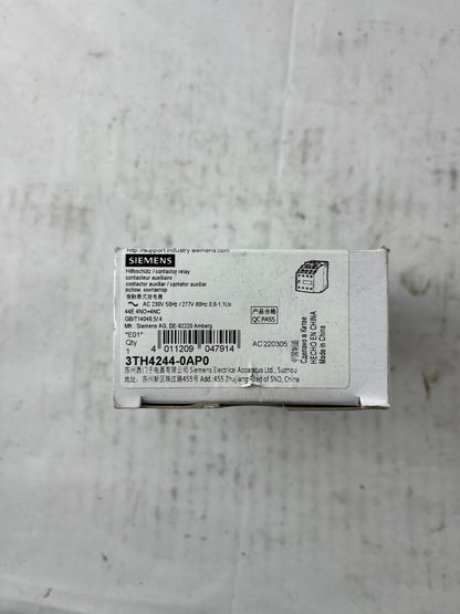 Siemens 3TH4244-0AP0 Contactor Relay 230V 4NO 4NC Auxiliary New Unit