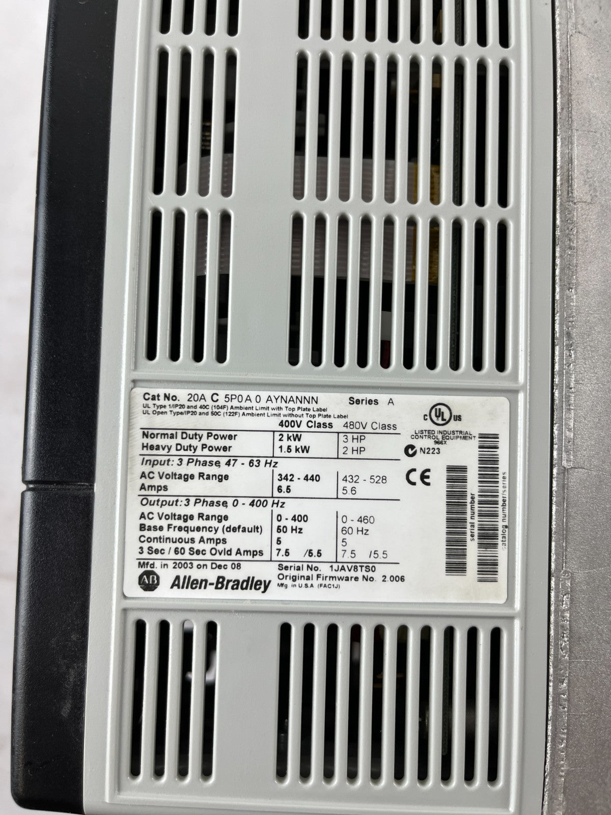 Allen-Bradley PowerFlex 70 20AC5P0A0AYNANNN VFD Drive 2kW 3HP New Unused
