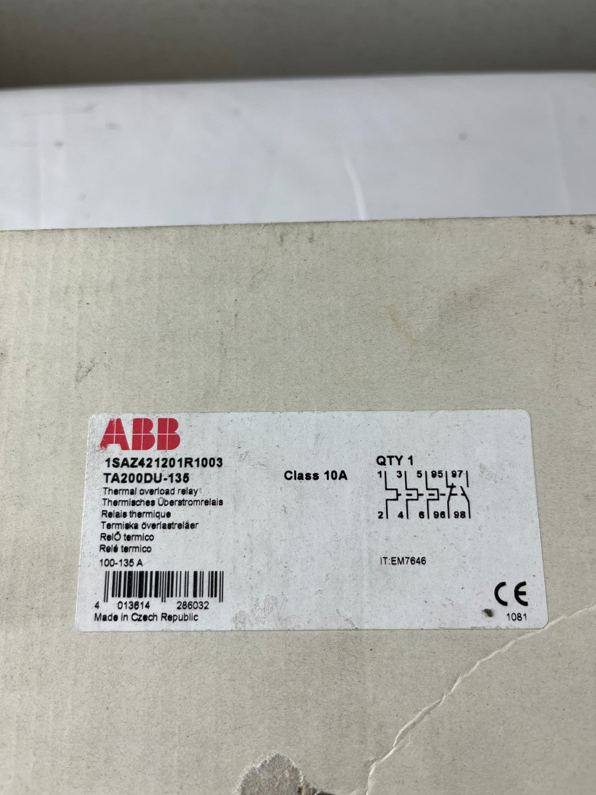 ABB TA200DU-135 Thermal Overload Relay 100–135 A Class 10A New Spare Part