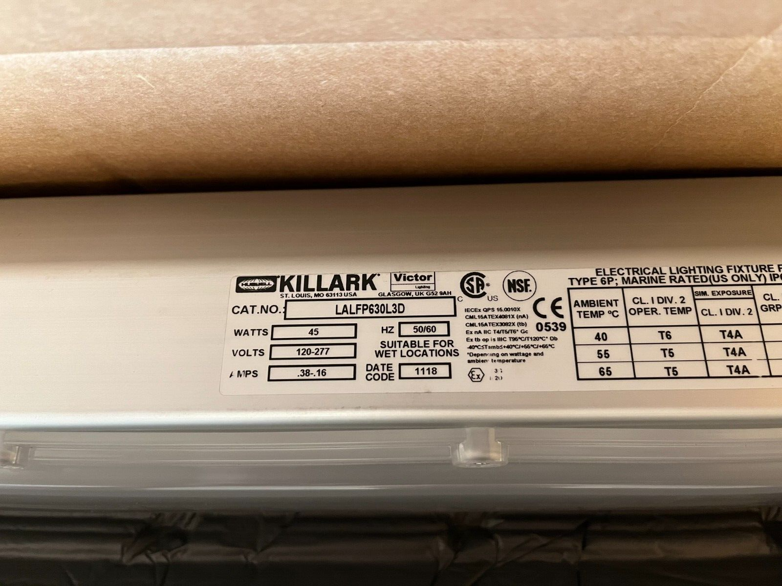 Killark LALFP630L3D 45W LED Hazardous Location Luminaire, 120-277V, IP66 NEW