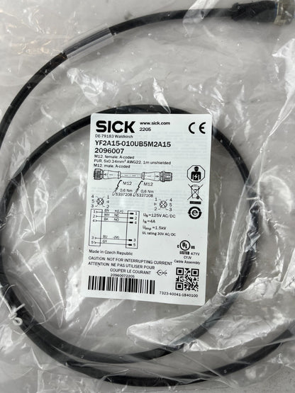 SICK YF2A15-010UB5M2A15 M12 Sensor Cable 1m 5-Pin A-Coded PUR AWG22 Germany NEW