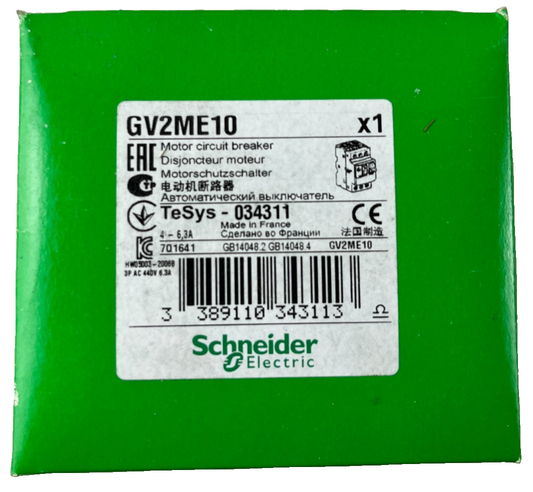 Schneider Electric GV2ME10 TeSys GV2 Motor Circuit Breaker 4–6.3A New in Box