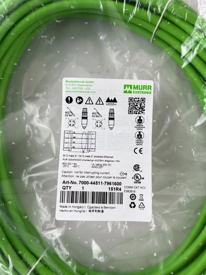 Murr 7000-44511-7961600 M12 Ethernet Cable 16m Shielded Dragchain UL CSA NEW