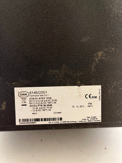 R. STAHL 8146/2051 Terminal Box Ex i ATEX IECEx IP66 60V -Used, Fully Functional