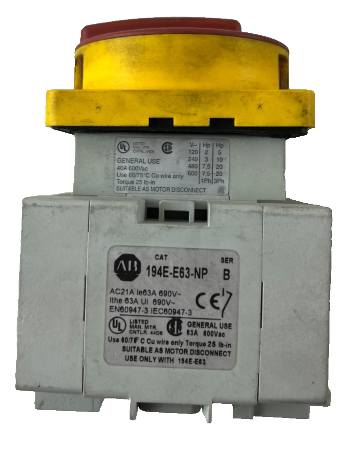 Allen Bradley 194E-E40-1753 Rotary Isolator Switch 40A 690V Motor Disconnect
