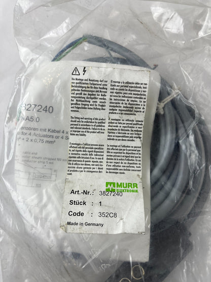 Murr Elektronik 3827240 Passive Distribution Box 4xM8 3-Pole 5m Cable MVH4S-RNA5