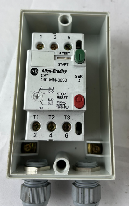 Allen-Bradley 140-MN-0630 Manual Motor Starter 4–6.3A 3-Pole in Enclosure Used